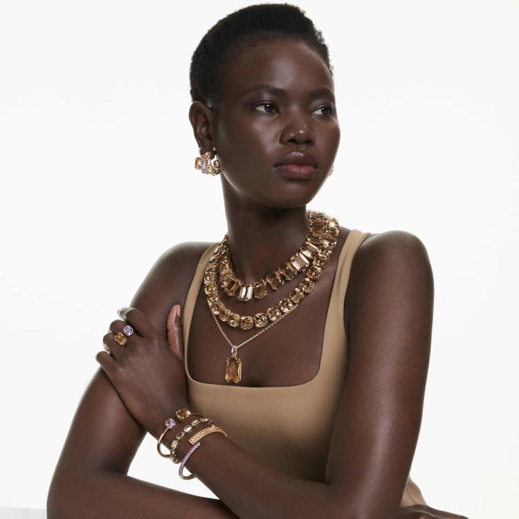 Millenia Tennis necklace Octagon cut, Caramel, Gold-tone plated